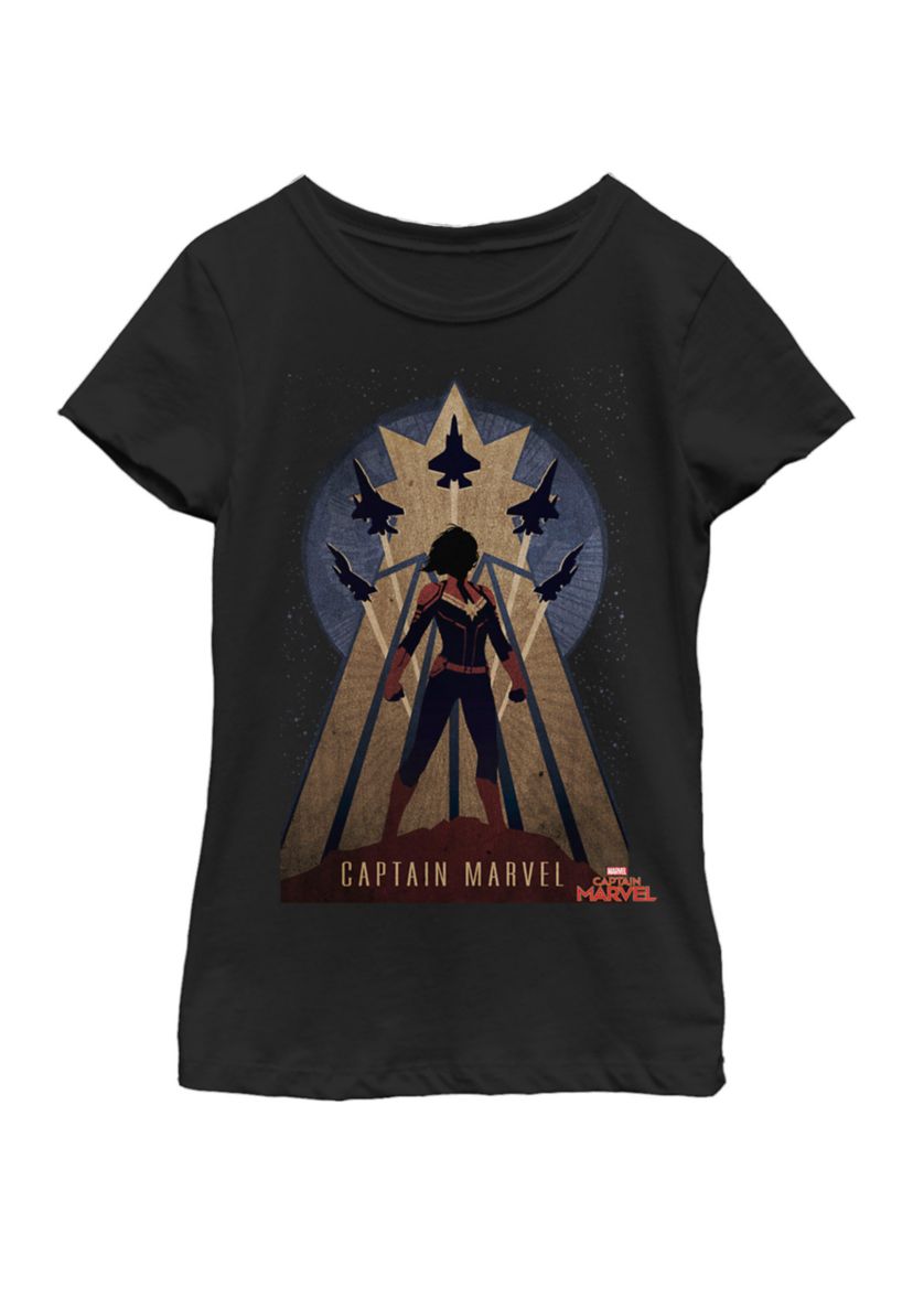 Girls 7-16 Captain Marvel Movie Space Poster Short Sleeve Graphic T-Shirt