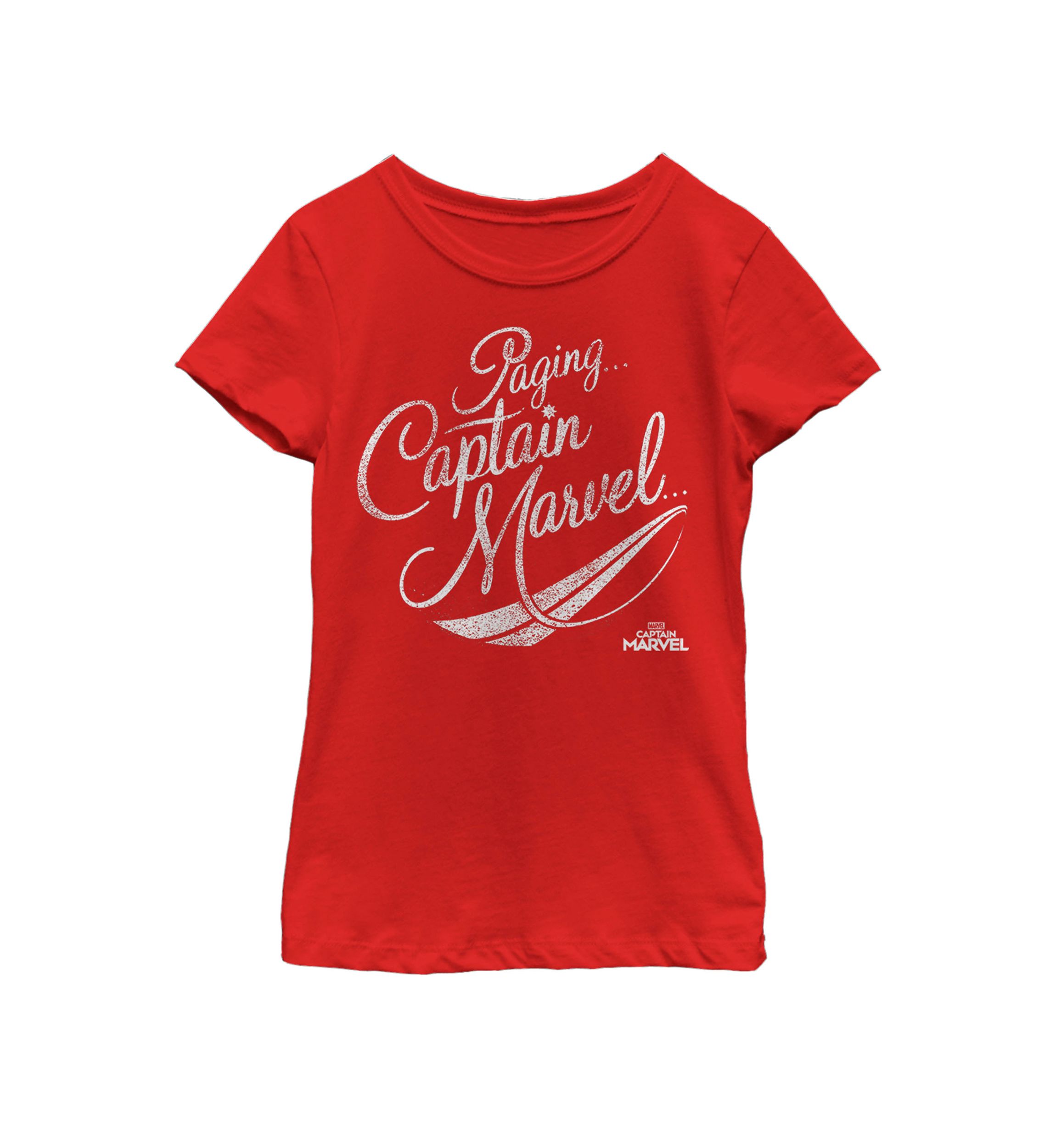 Girls Captain Marvel Movie Red Distressed Logo Short Sleeve Graphic T-Shirt
