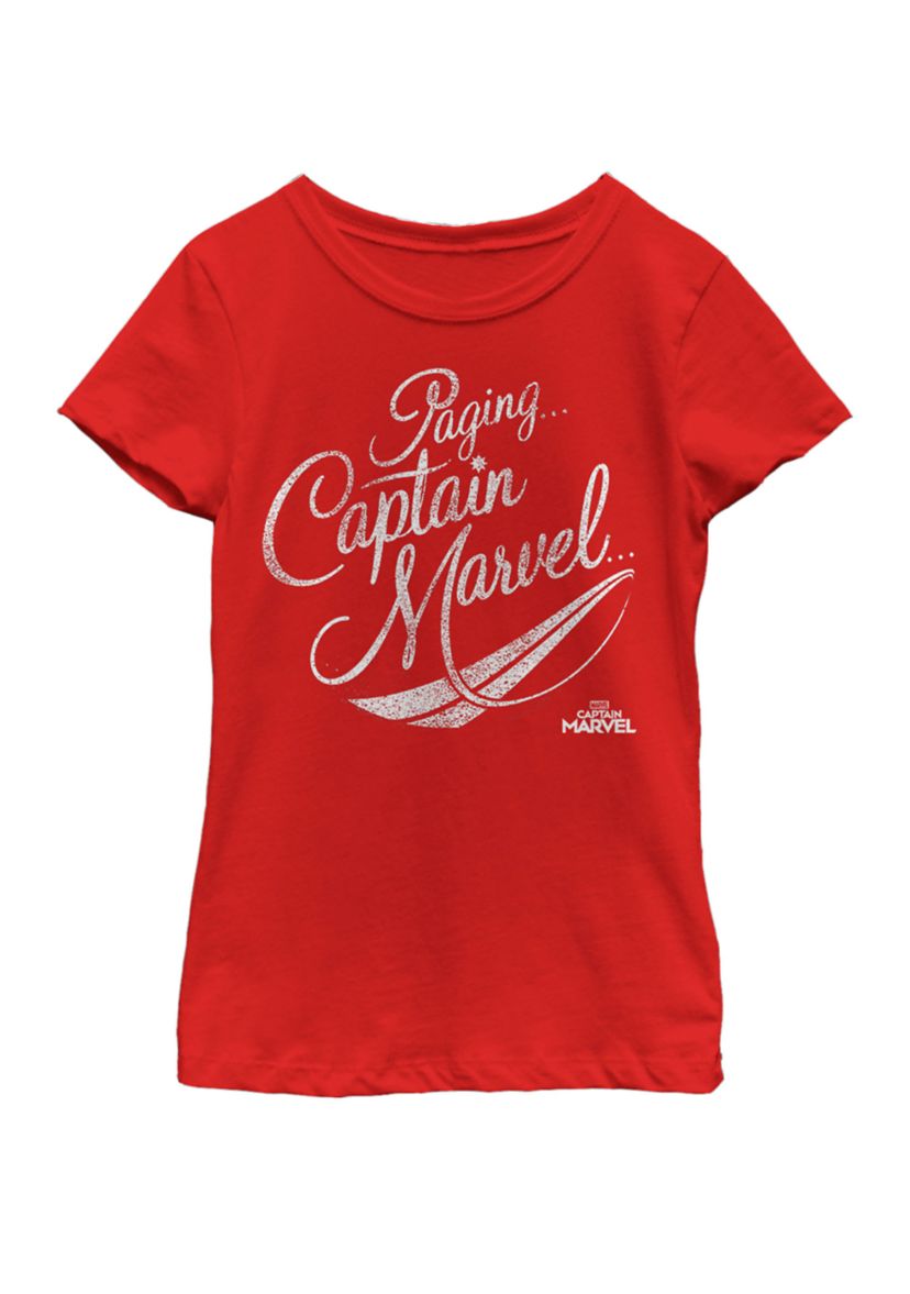 Girls Captain Marvel Movie Red Distressed Logo Short Sleeve Graphic T-Shirt