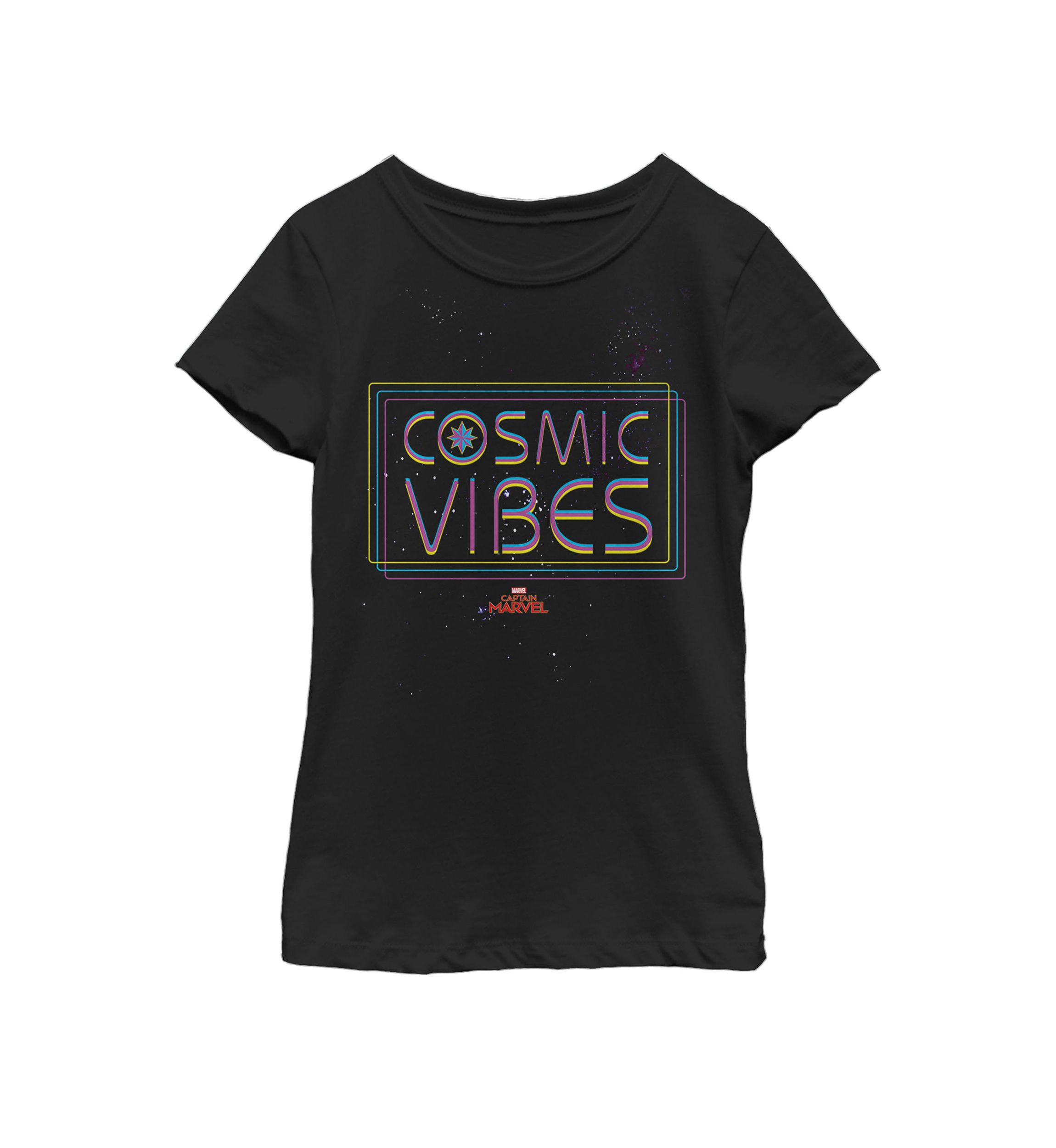 Girls 7-16 Captain Marvel Cosmic Vibes Galaxy Neon Short Sleeve Graphic T-Shirt
