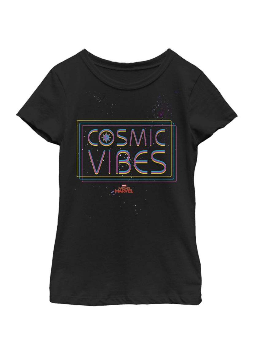 Girls 7-16 Captain Marvel Cosmic Vibes Galaxy Neon Short Sleeve Graphic T-Shirt