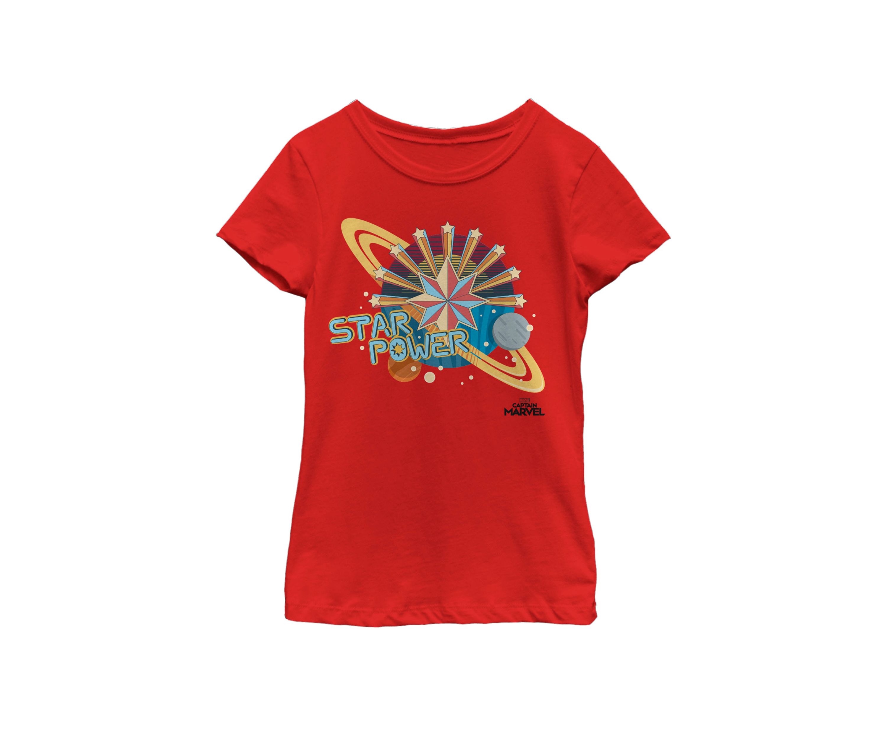  Girls 7-16 Captain Marvel Star Power Retro Style Short Sleeve Graphic T-Shirt 