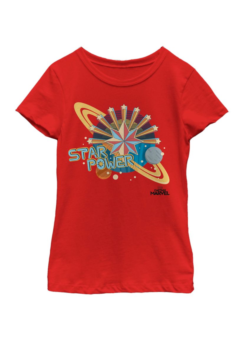  Girls 7-16 Captain Marvel Star Power Retro Style Short Sleeve Graphic T-Shirt 
