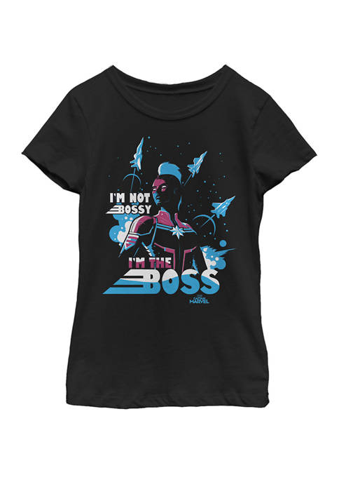 Girls Captain Marvel Im The Boss Space Blue Red Short Sleeve Graphic T-Shirt
