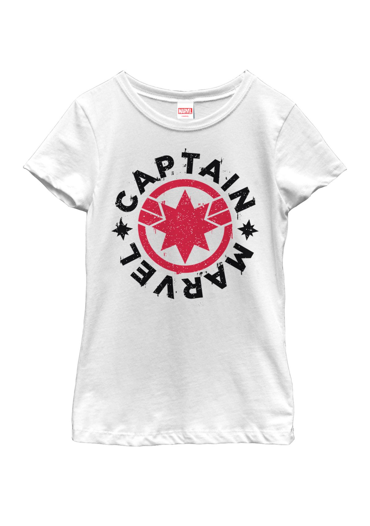 Girls Captain Marvel Movie Circle Red Logo Short Sleeve Graphic T-Shirt
