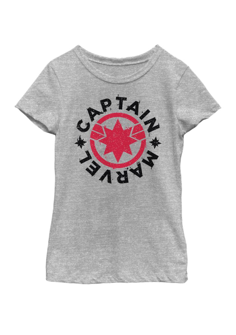 Girls Captain Marvel Movie Circle Red Logo Short Sleeve Graphic T-Shirt