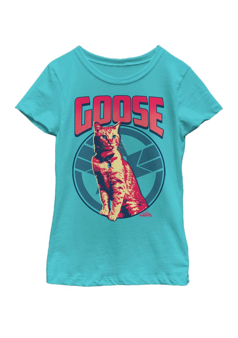 Girls 7-16 Captain Marvel Goose Tonal Portrait Symbol Short Sleeve Graphic T-Shirt