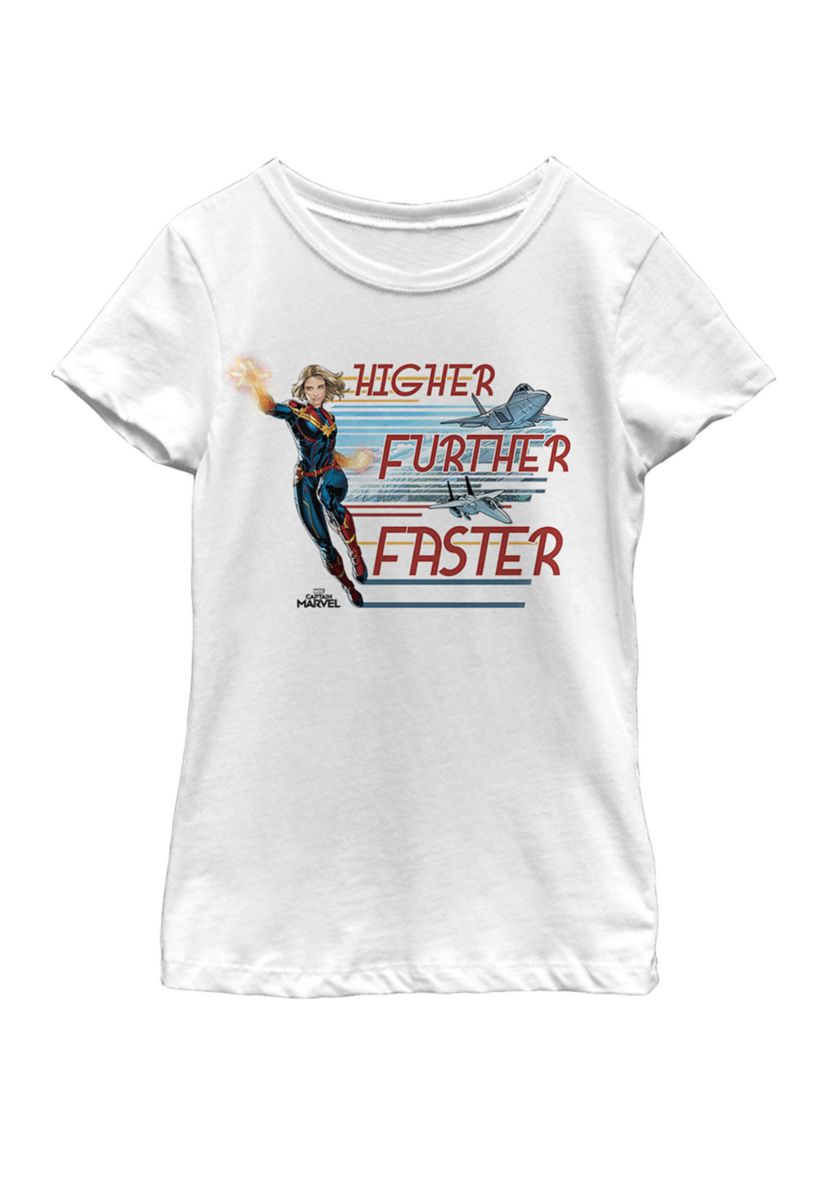 Girls 7-16 Captain Marvel Retro Jets Catch Phrase Short Sleeve Graphic T-Shirt