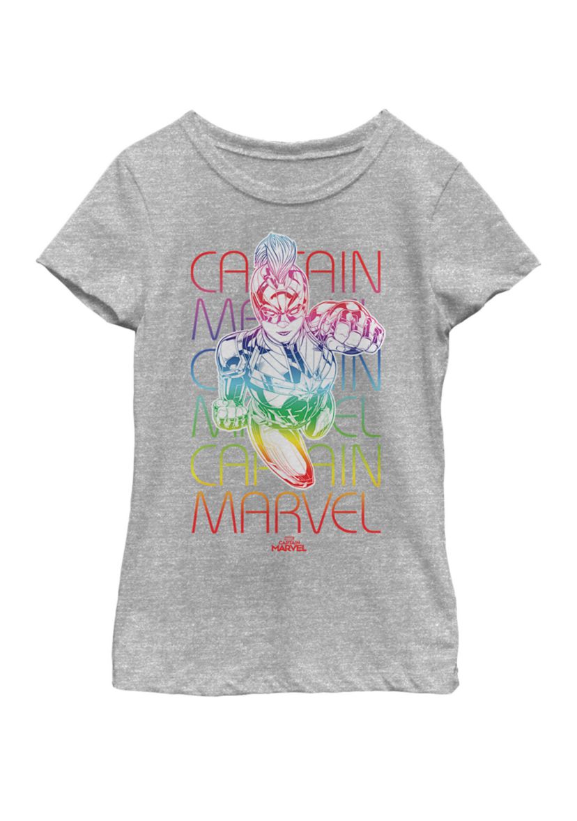 Girls 7-16 Captain Marvel Color Fade Word Stack Short Sleeve Graphic T-Shirt