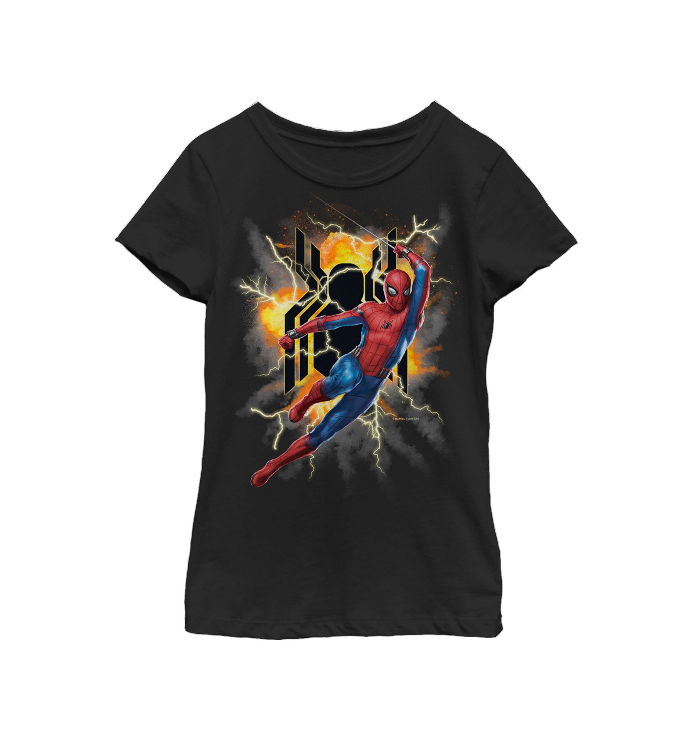 Girls 7-16 Spider-Man Far From Home Exploding Logo Action Pose Short Sleeve Graphic T-Shirt