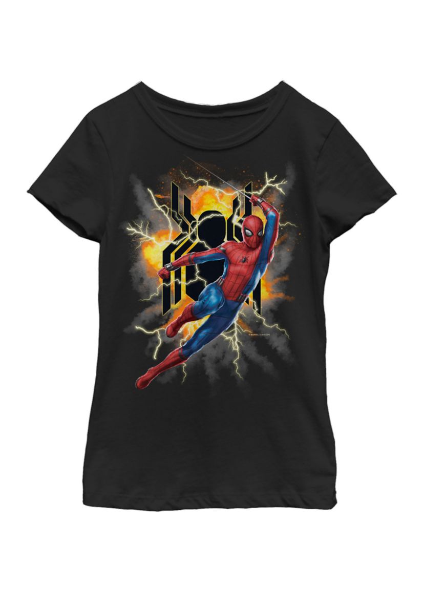 Girls 7-16 Spider-Man Far From Home Exploding Logo Action Pose Short Sleeve Graphic T-Shirt