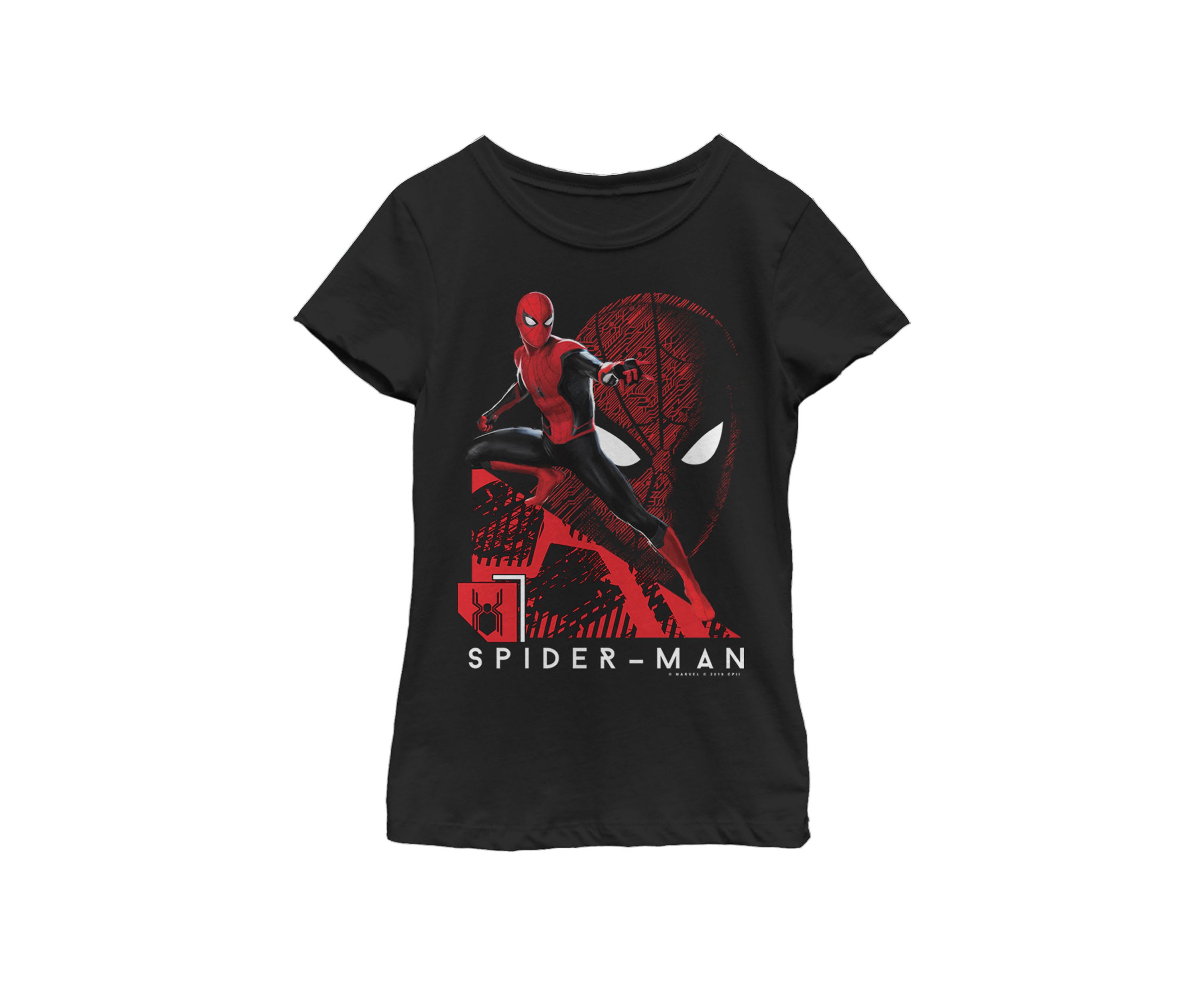 Girls Spider-Man Far From Home Portrait Tech Background Short Sleeve Graphic T-Shirt