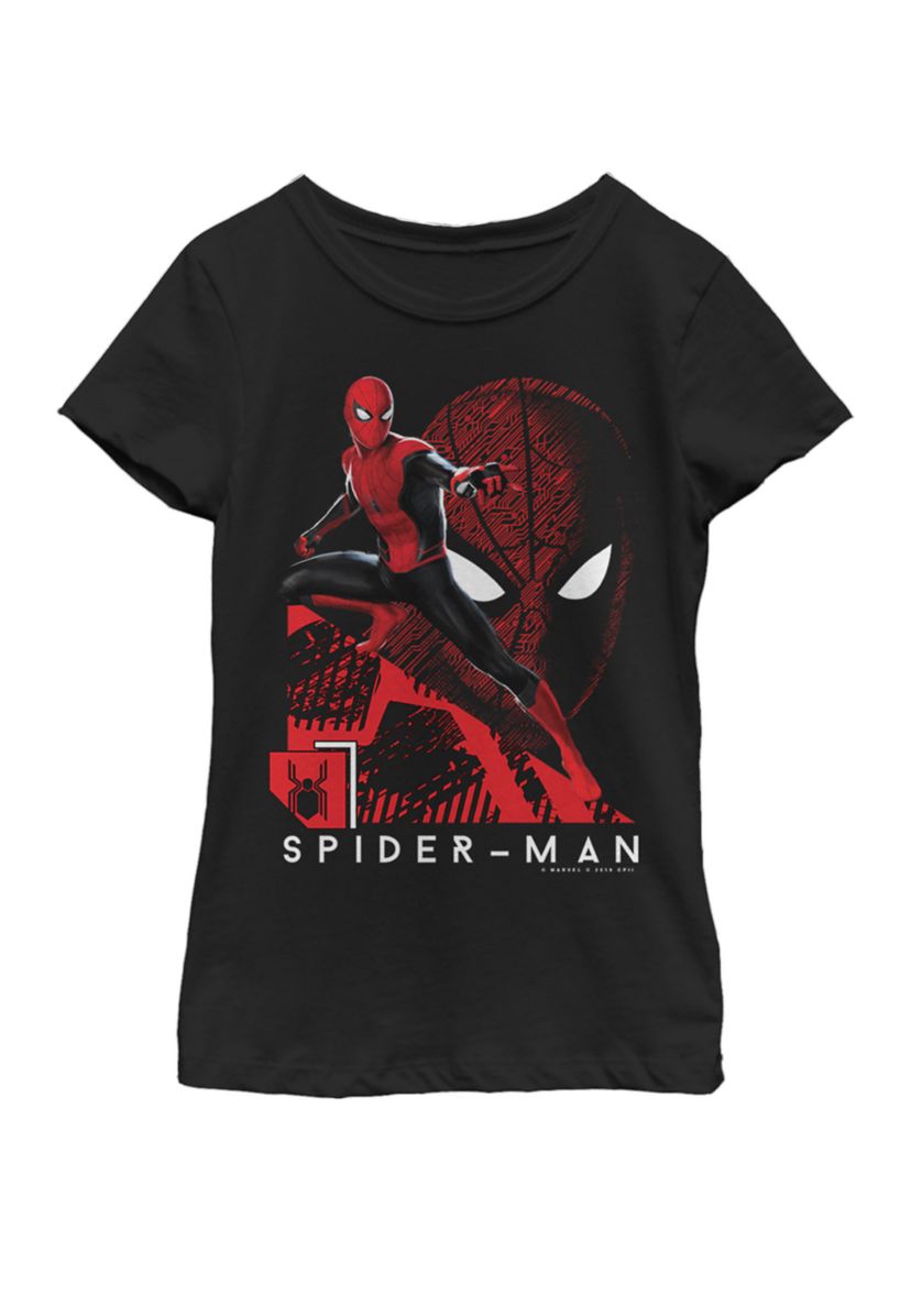 Girls Spider-Man Far From Home Portrait Tech Background Short Sleeve Graphic T-Shirt
