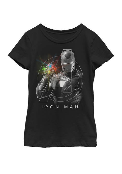 Girls Avengers Endgame Glowing Stones Logo Overlay Portrait Short Sleeve Graphic T-Shirt