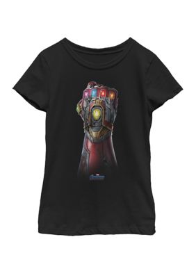 Marvel Girls 7-16 Avengers Endgame Infinity Stone Gauntlet Color Logo Short Sleeve T-Shirt, Black, Medium