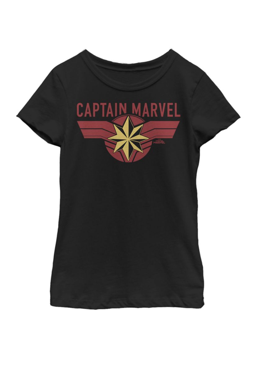Girls Captain Marvel Costume Logo Short Sleeve Graphic T-Shirt