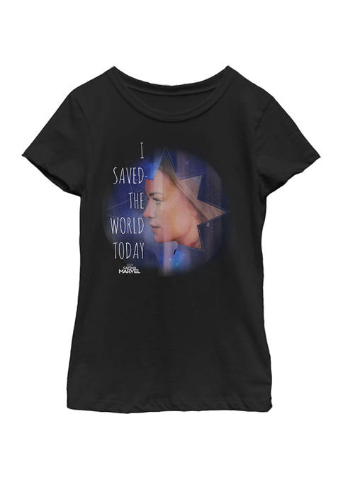 Girls Captain Marvel Saved The World Portrait Short Sleeve Graphic T-Shirt