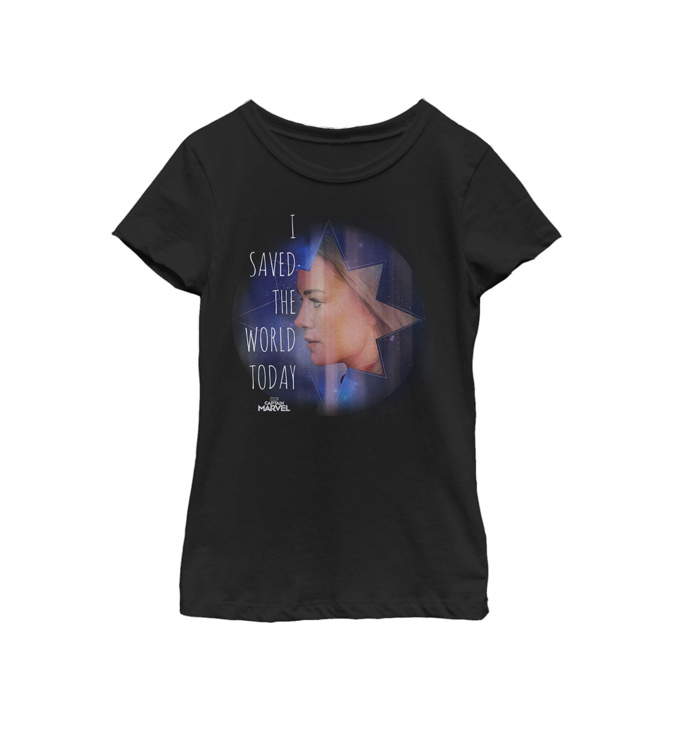 Girls Captain Marvel Saved The World Portrait Short Sleeve Graphic T-Shirt