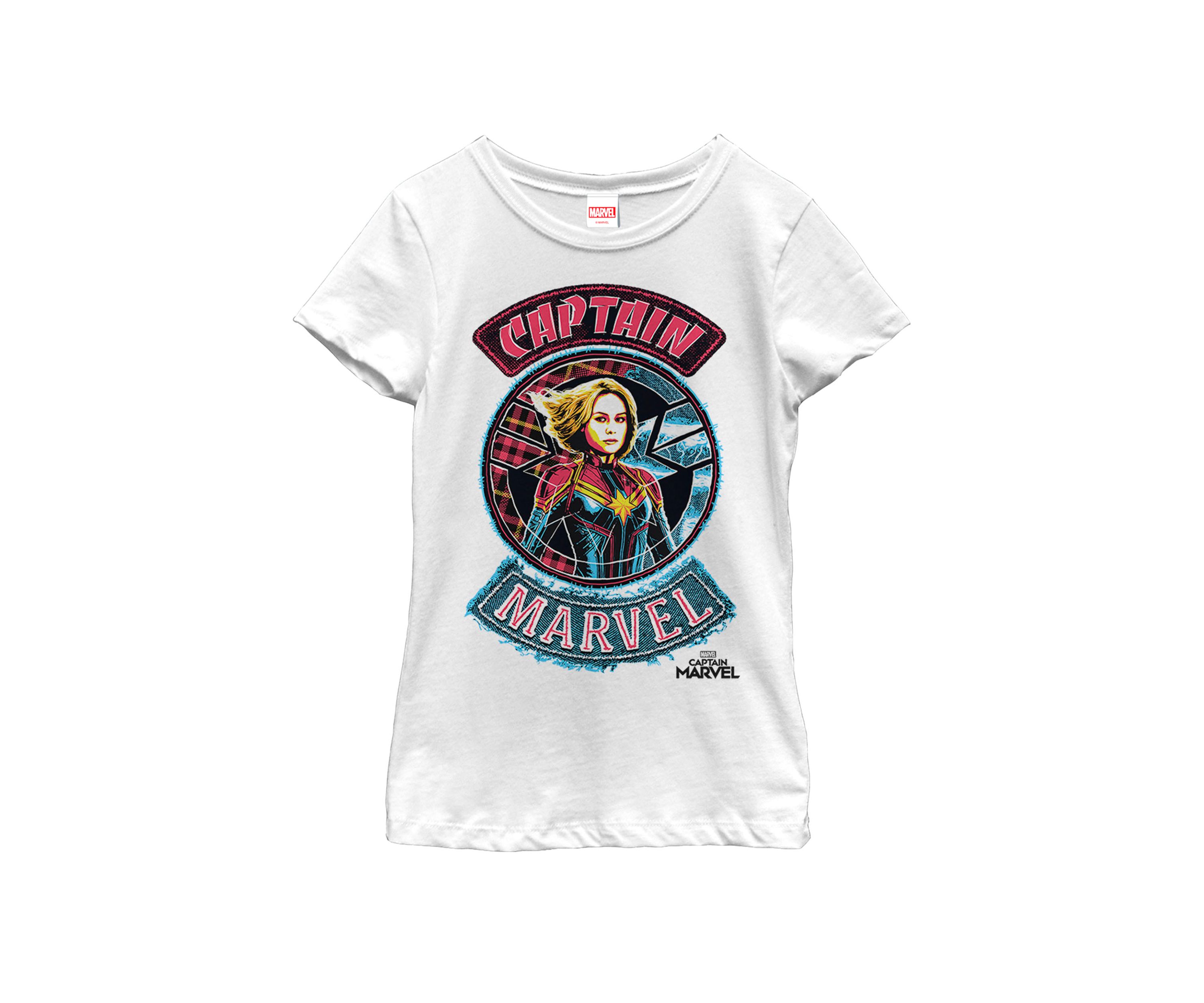 Girls Captain Marvel Stitched Patched Portrait Short Sleeve Graphic T-Shirt