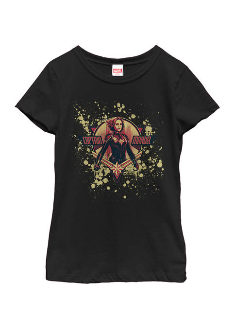 Girls 7-16 Captain Marvel Cracked Paint Splatter Logo Short Sleeve T-Shirt