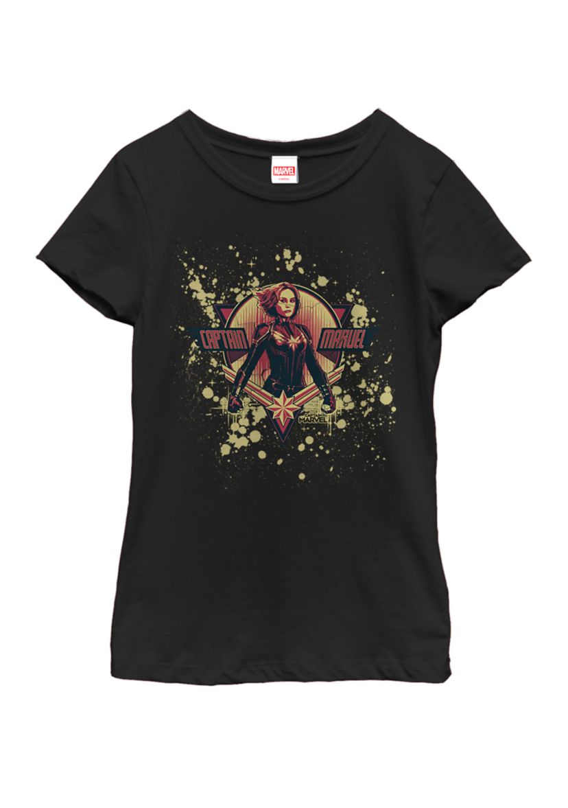 Girls 7-16 Captain Marvel Cracked Paint Splatter Logo Short Sleeve T-Shirt