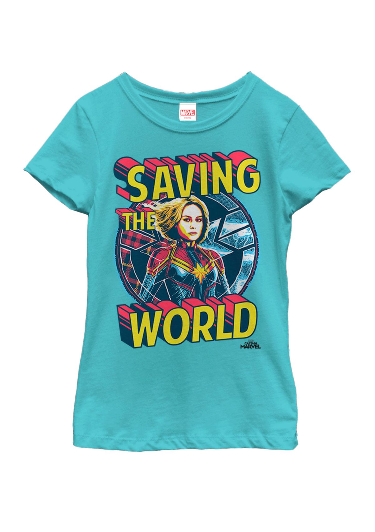 Girls Captain Marvel Saving The World Portrait Short Sleeve Graphic T-Shirt