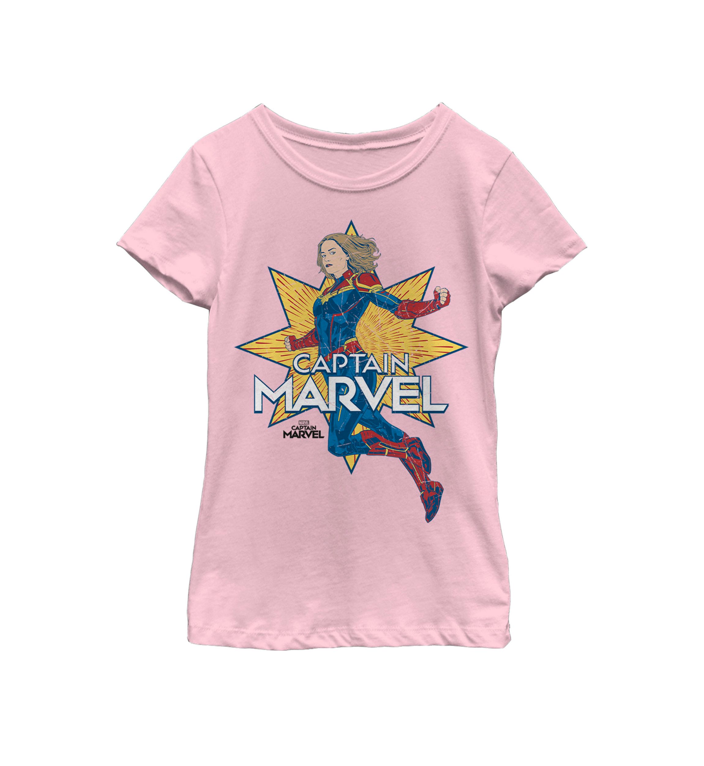 Girls Captain Marvel Star Power Short Sleeve Graphic T-Shirt