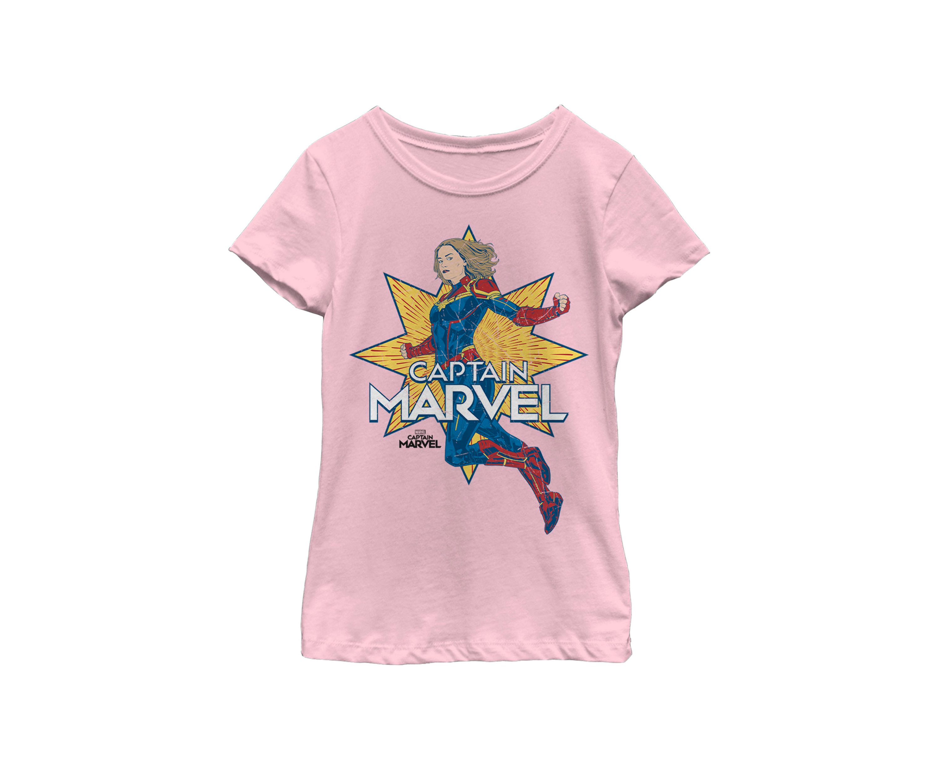 Girls Captain Marvel Star Power Short Sleeve Graphic T-Shirt