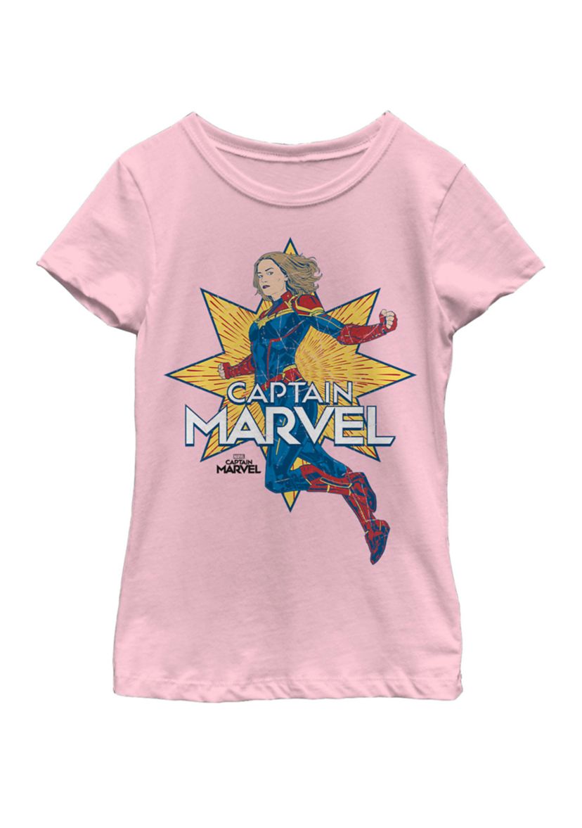 Girls Captain Marvel Star Power Short Sleeve Graphic T-Shirt