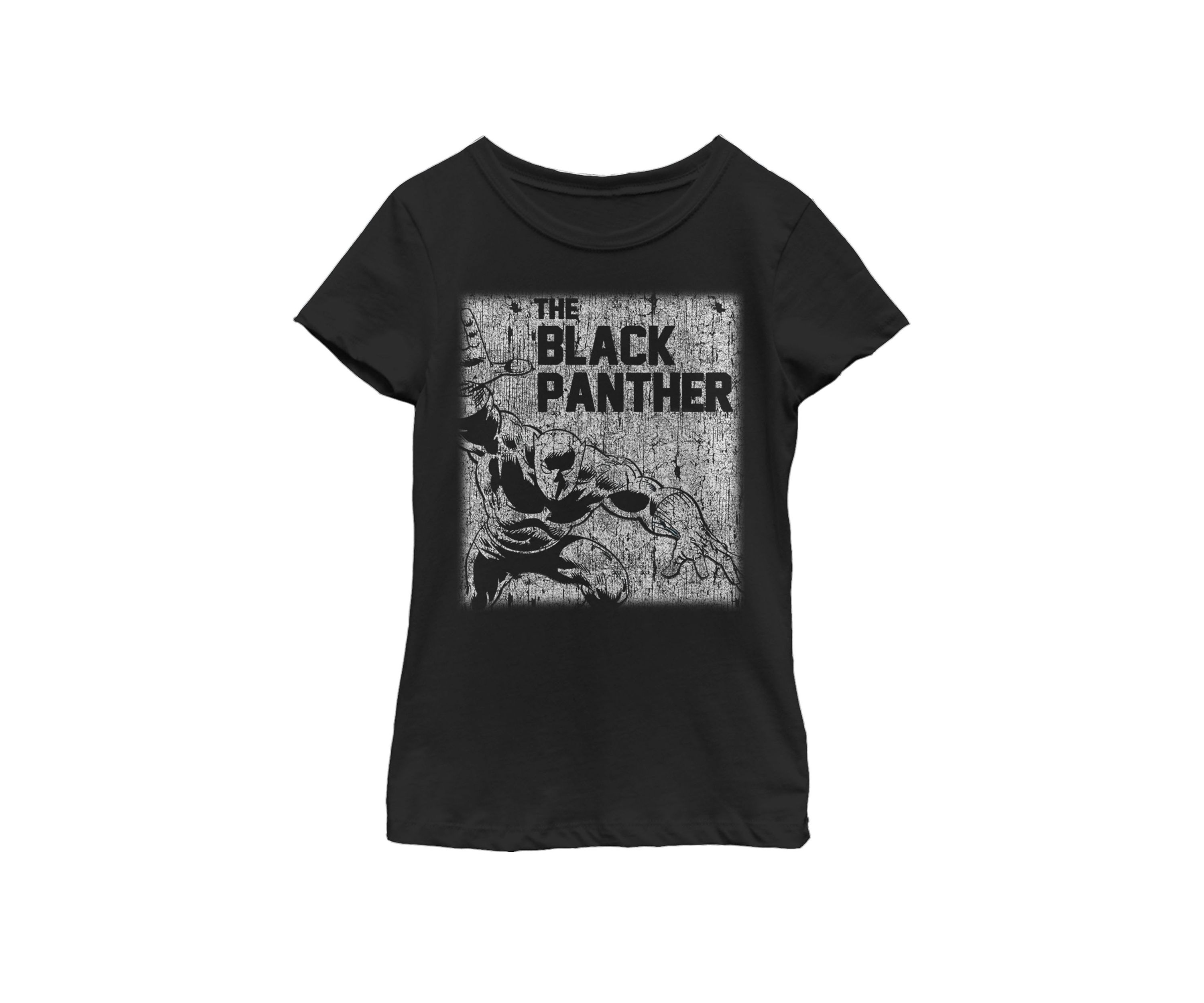 Girls Black Panther Chalk Print Vintage Short Sleeve Graphic T-Shirt