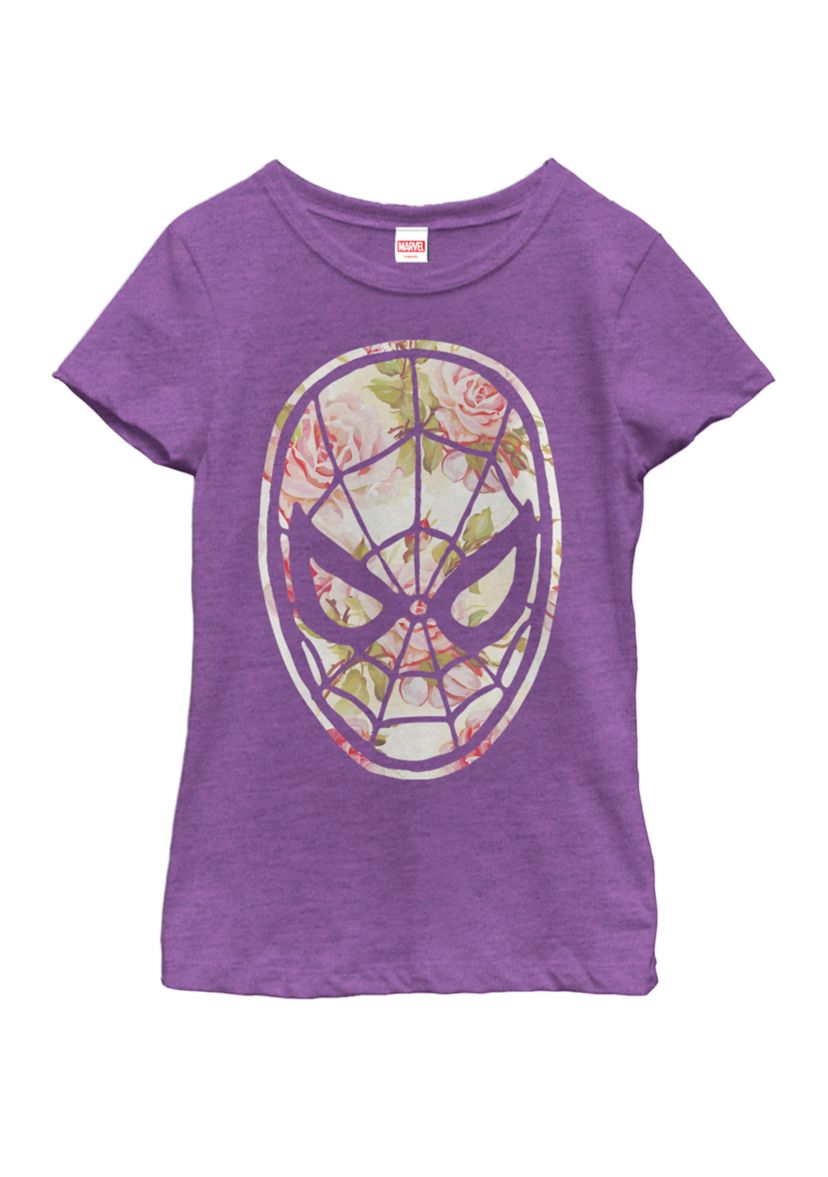 Girls Spider-Man Floral Print Short Sleeve Graphic T-Shirt
