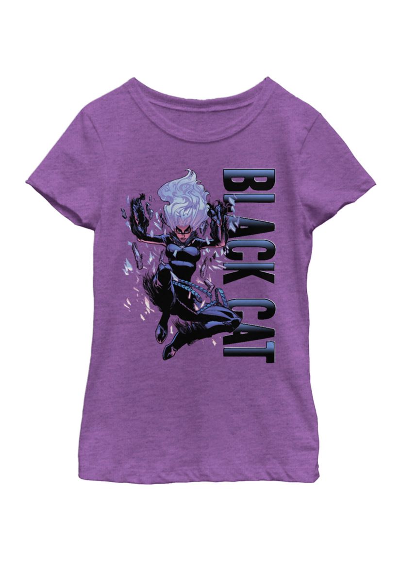 Girls 7-16 Black Cat Shattered Glass Free Fall Short Sleeve T-Shirt
