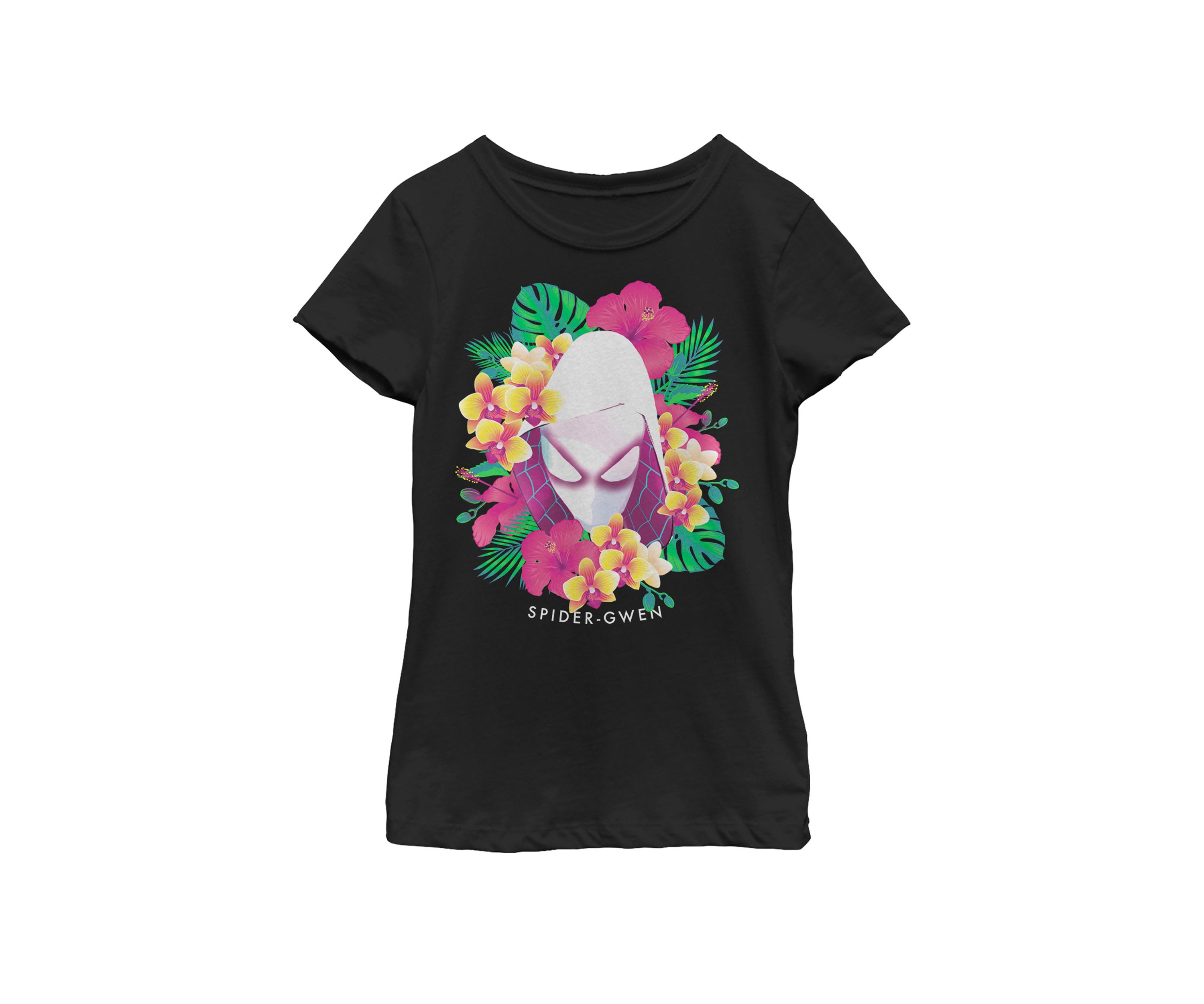 Girls 7-16 Spider-Gwen Tropical Hawaiian Flowers Short Sleeve T-Shirt