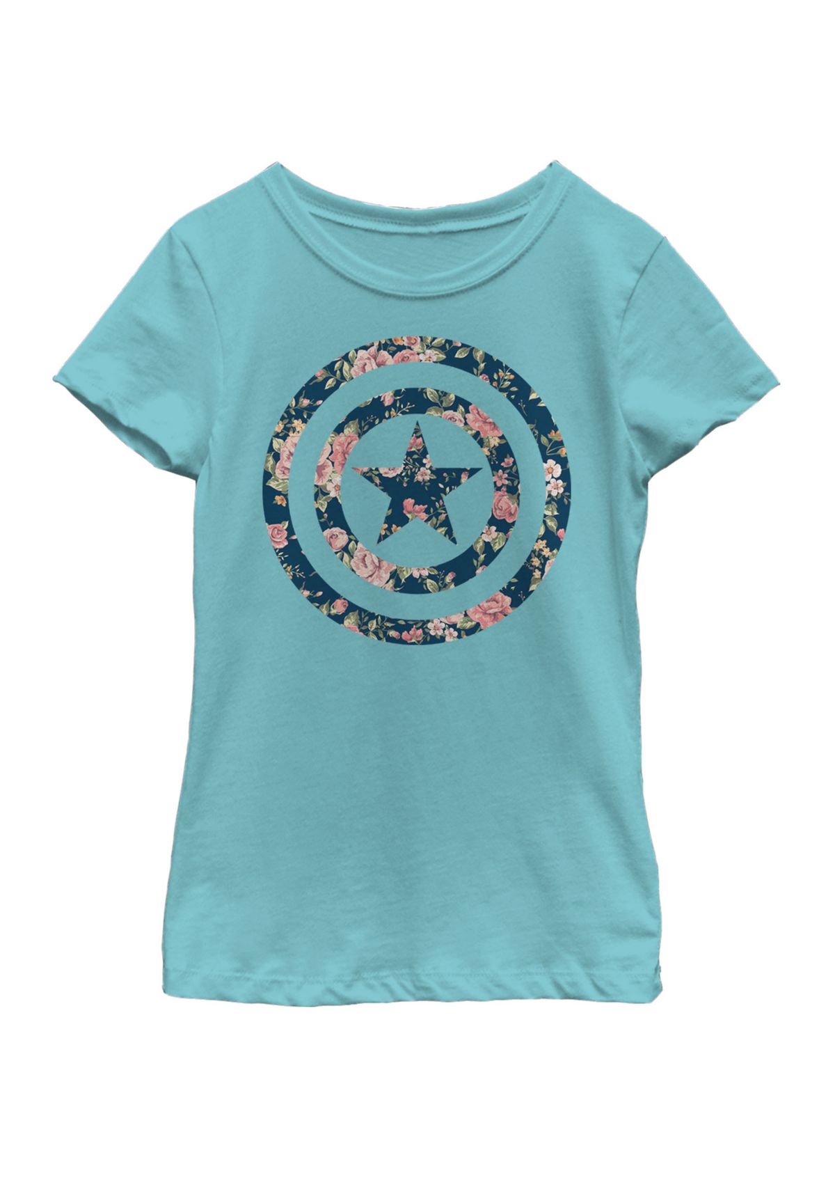 Girls 7-16 Captain America Floral Print Short Sleeve Graphic T-Shirt