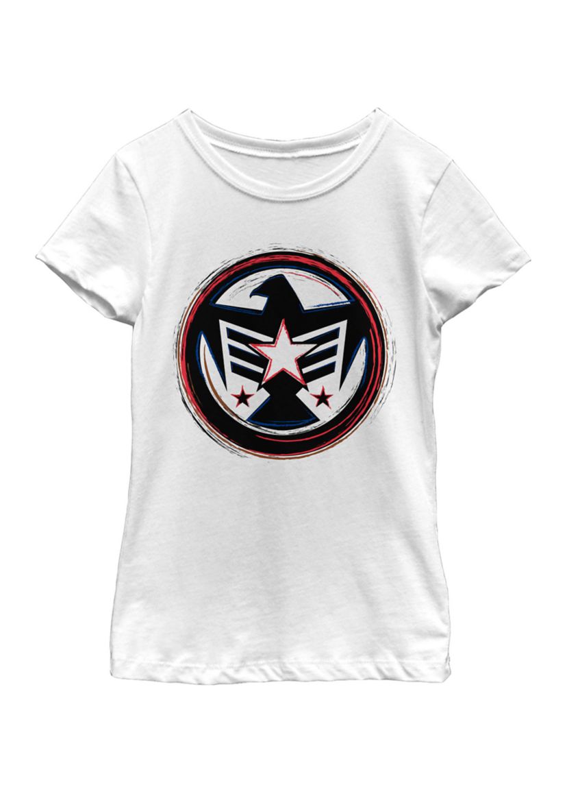 Girls Falcon America Badge Symbol Short Sleeve Graphic T-Shirt