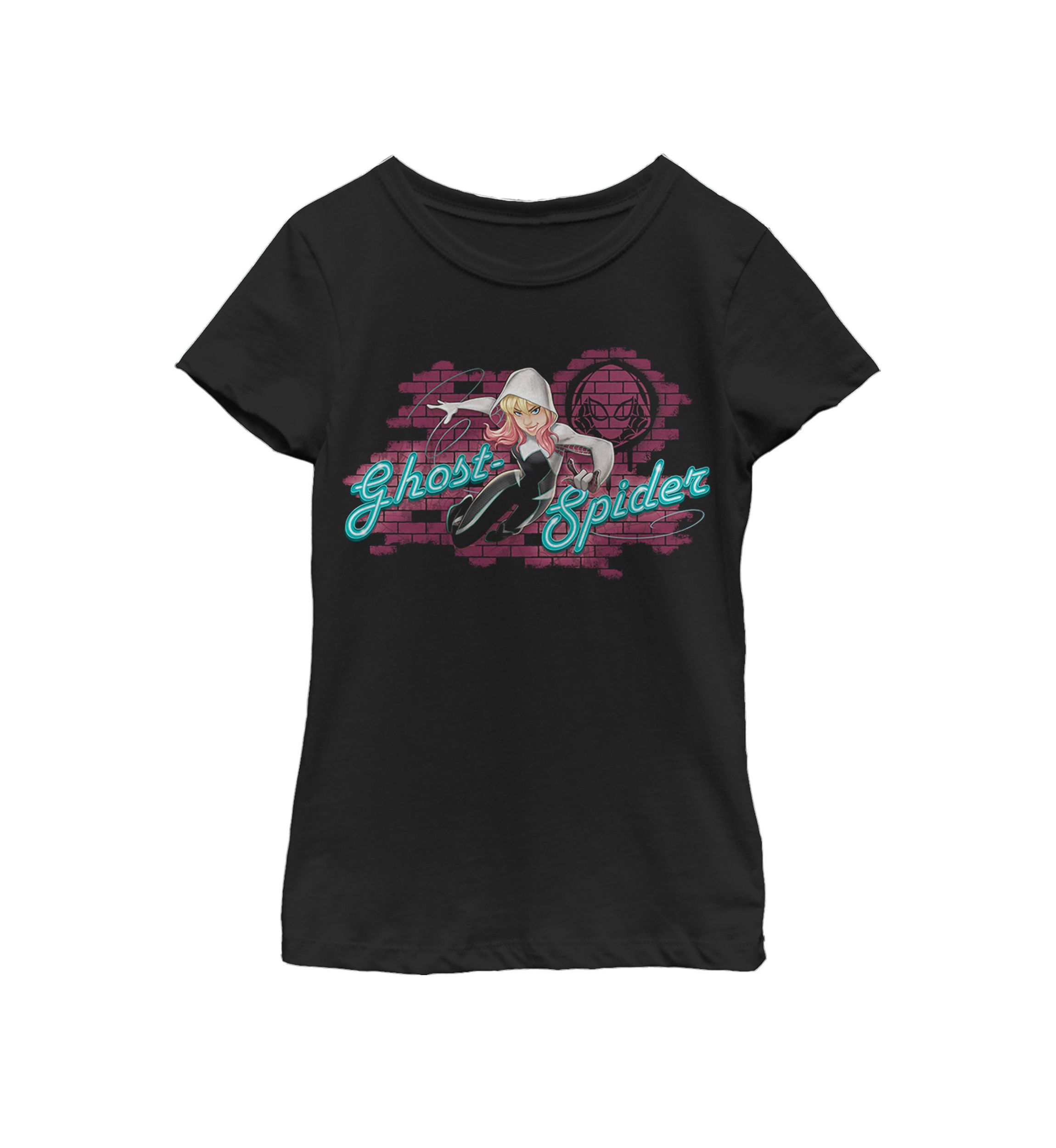 Girls Ghospider Action Pose Brick Wall Short Sleeve Graphic T-Shirt
