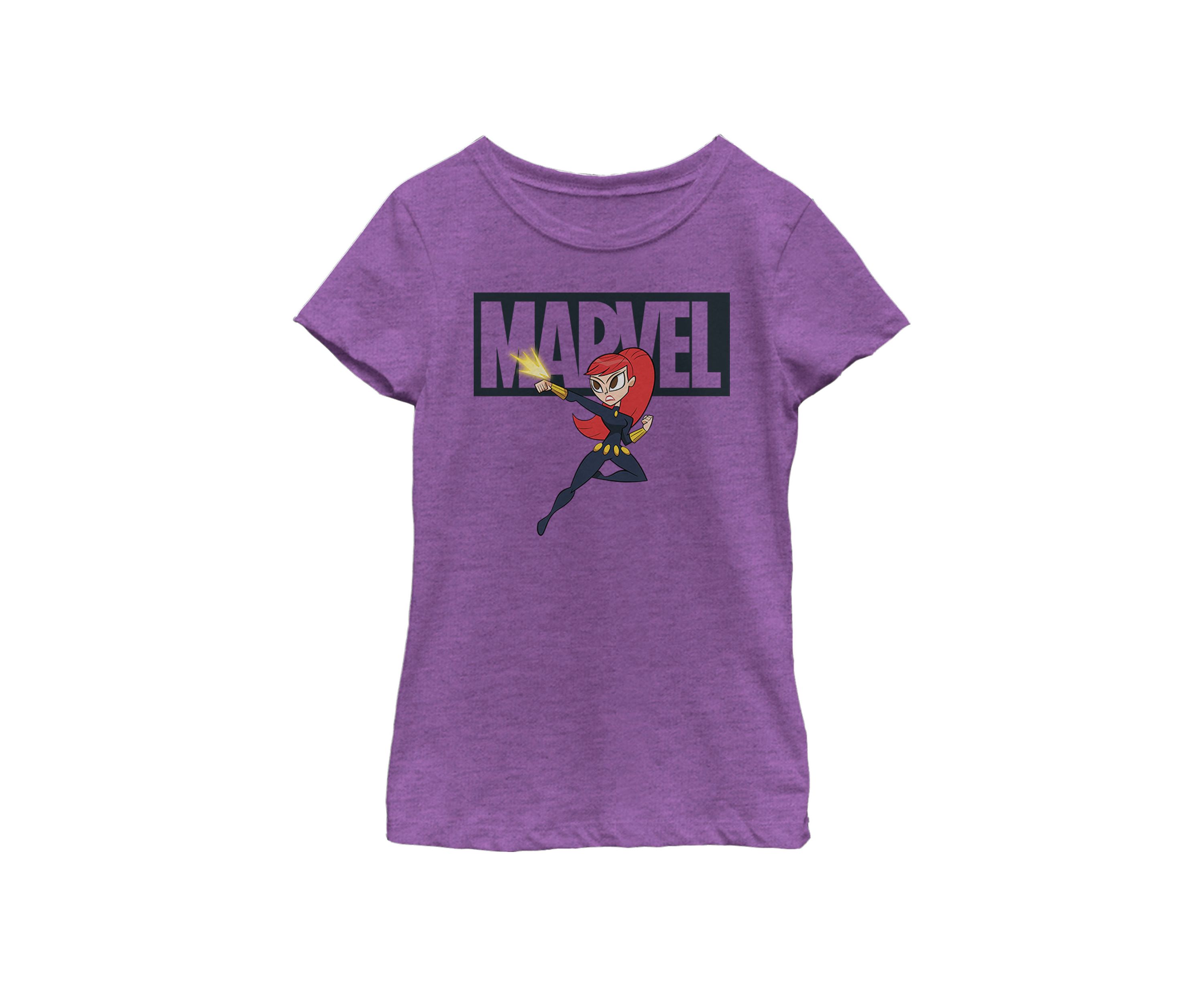Girls 7-16 Black Widow Chibi Action Pose Logo Outline Short Sleeve Graphic T-Shirt