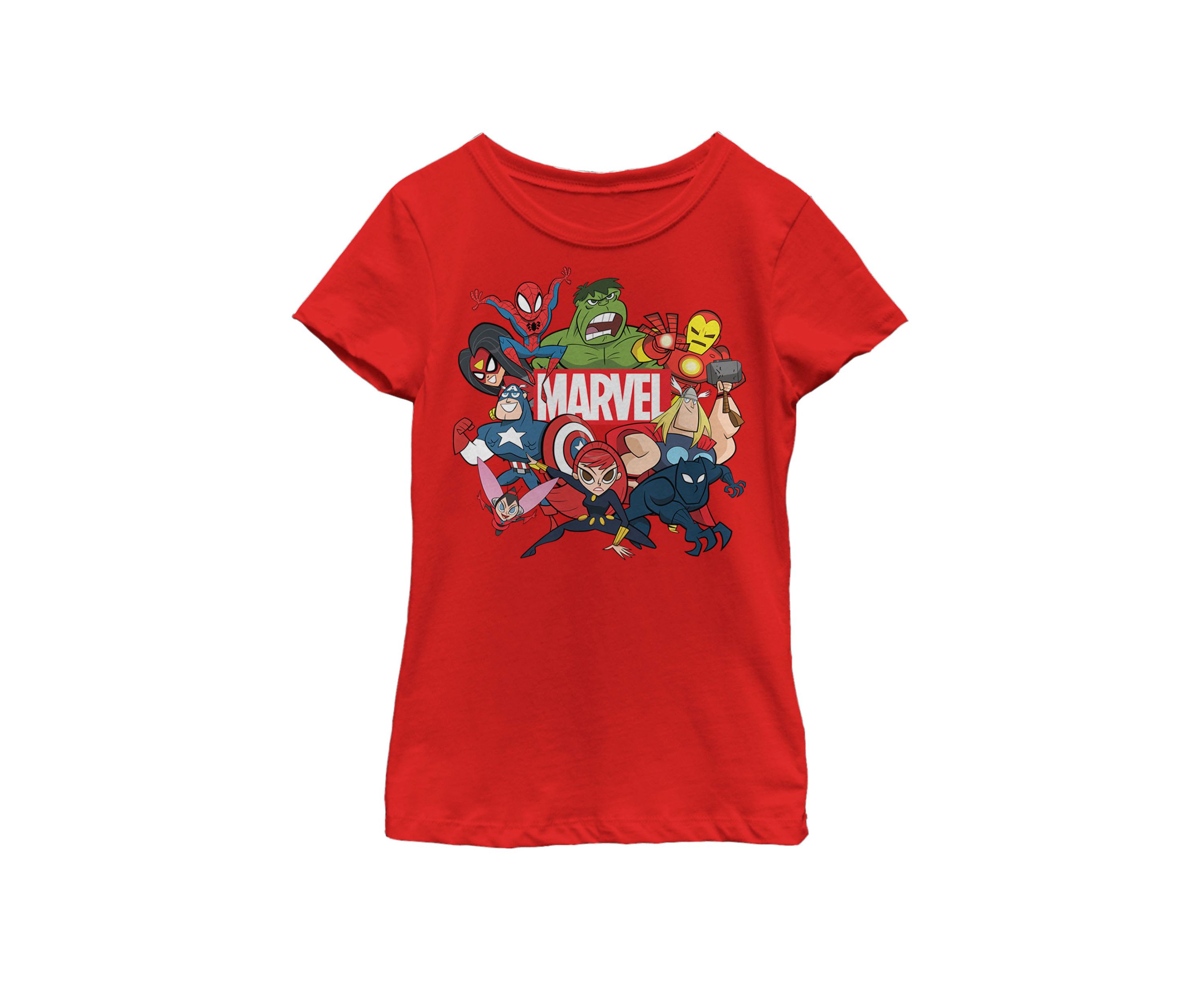Girls 7-16 Avengers Cartoon Action Collage Group Shot Short Sleeve Graphic T-Shirt