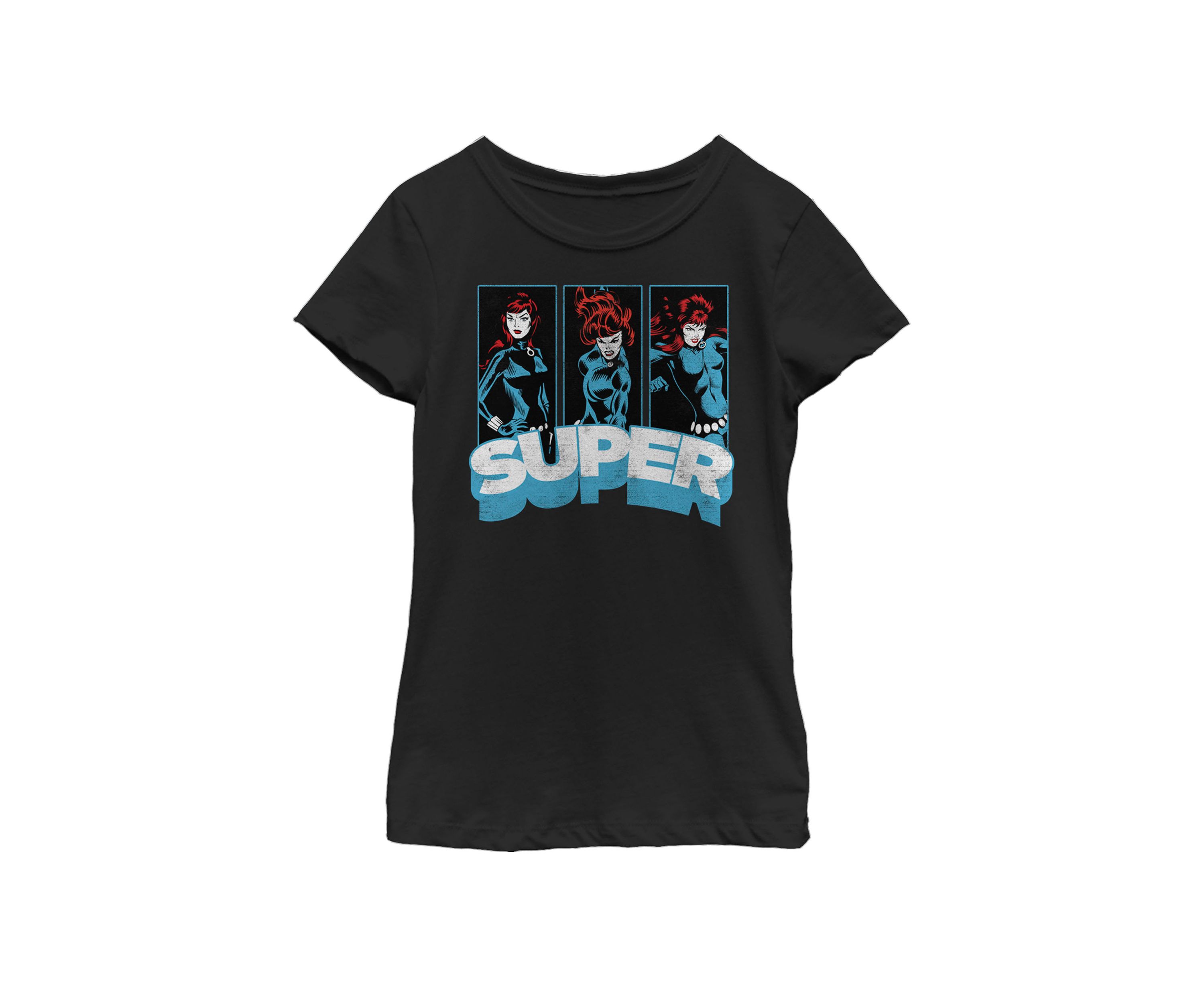 Girls 7-16 Black Widow Super Vintage Comic Poses Short Sleeve Graphic T-Shirt