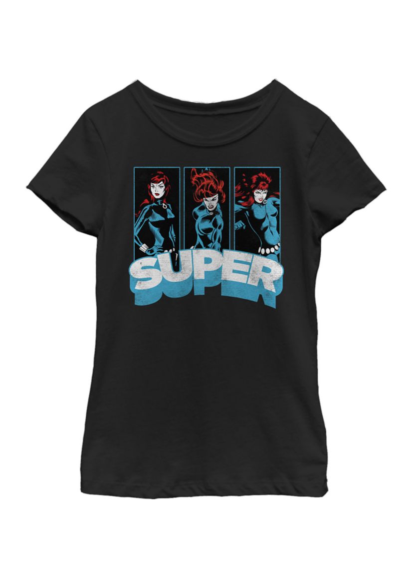 Girls 7-16 Black Widow Super Vintage Comic Poses Short Sleeve Graphic T-Shirt
