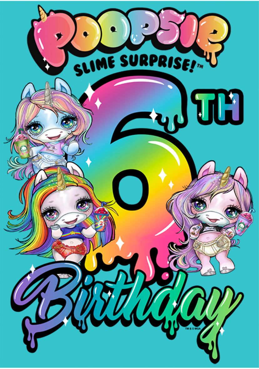 Girls 7-16 Poopsie Slime Surprise Poopsie Birthday 6 Graphic T-Shirt