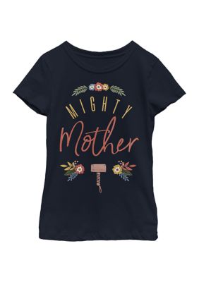 Marvel Girls 4-6x Seasonal Might Mother Floral Graphic T-Shirt, Navy Blue, XS