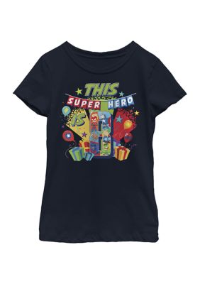 Girls 46x Marvel Seasonal 8 Super Hero Yay Graphic Top, Navy Blue, XS