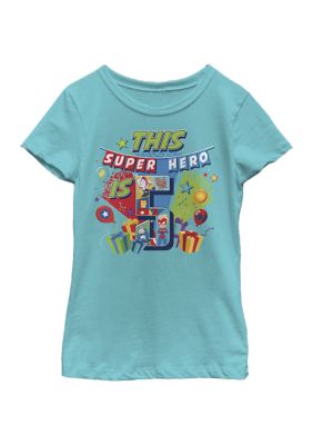 Girls 46x Marvel Seasonal 5 Super Hero Yay Graphic Top, Blue, XS