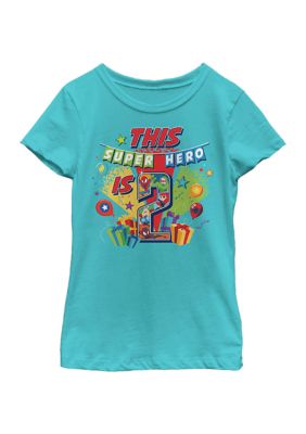 Girls 46x Marvel Seasonal 2 Super Hero Yay Graphic Top, Blue, XS