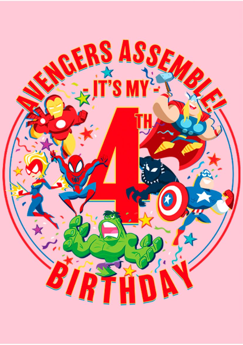 Girls 46x Marvel Seasonal Avengers Assemble 4th Birthday Graphic Top