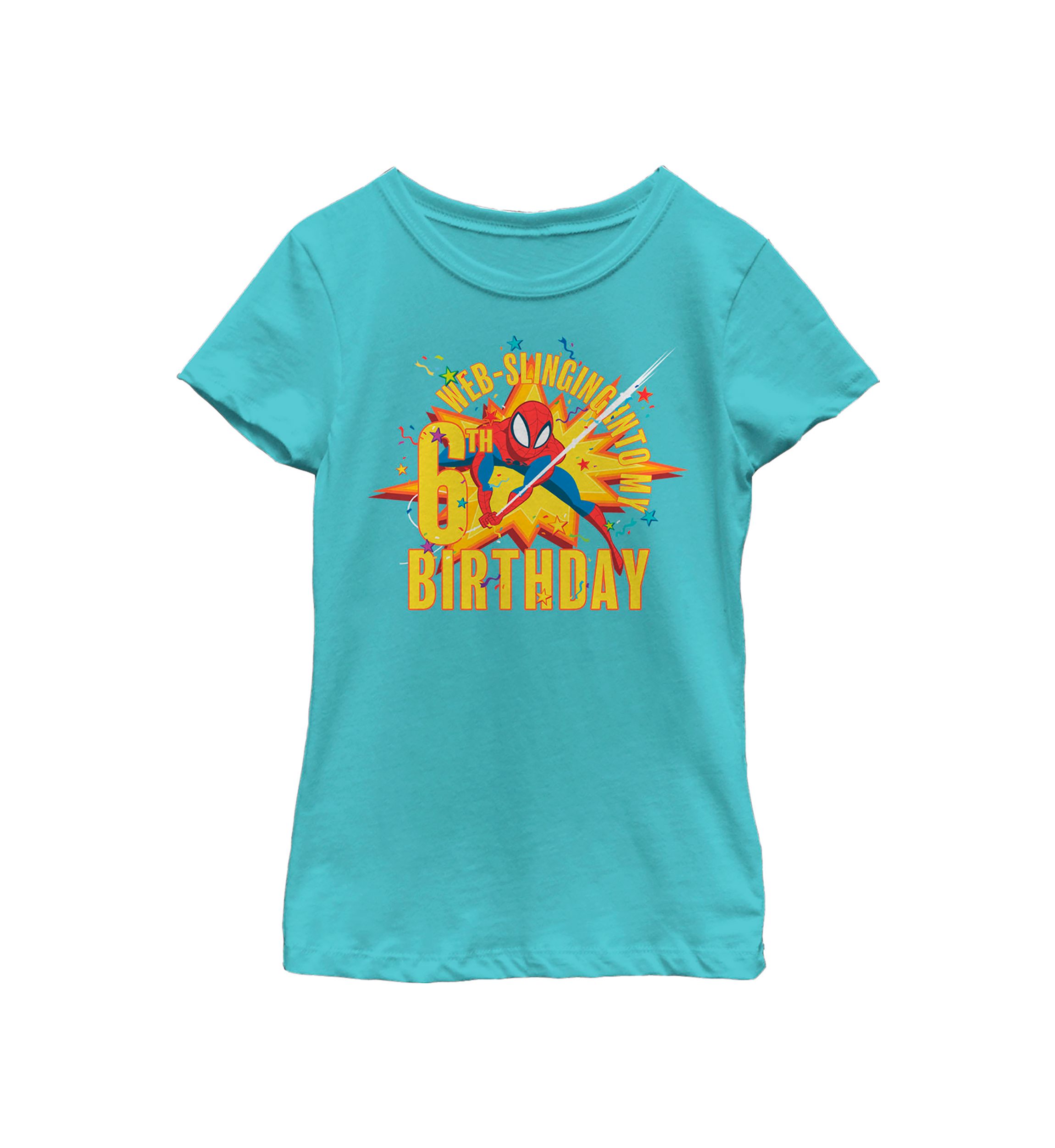 Girls 46x Marvel Seasonal Web Slinging Into My 6th Birthday Graphic Top