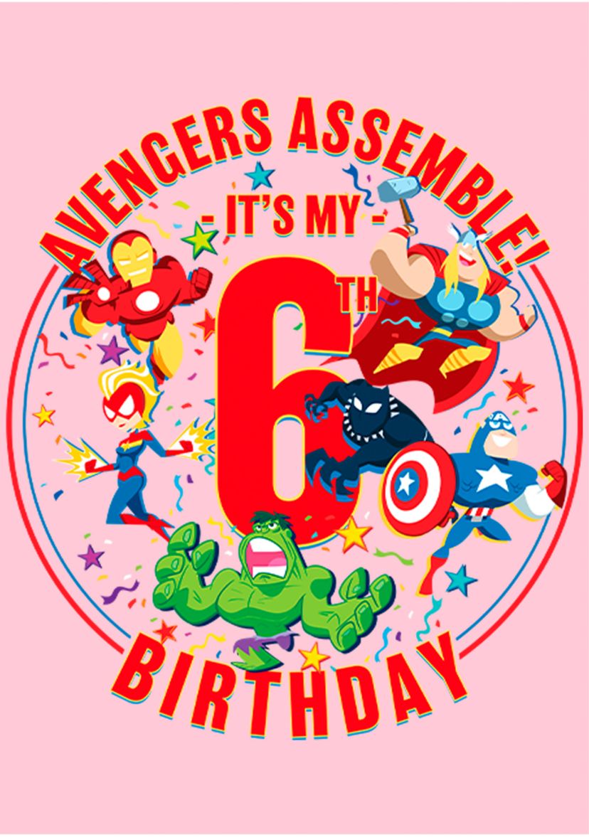 Girls 46x Marvel Seasonal Avengers Assemble 6th Birthday Graphic Top