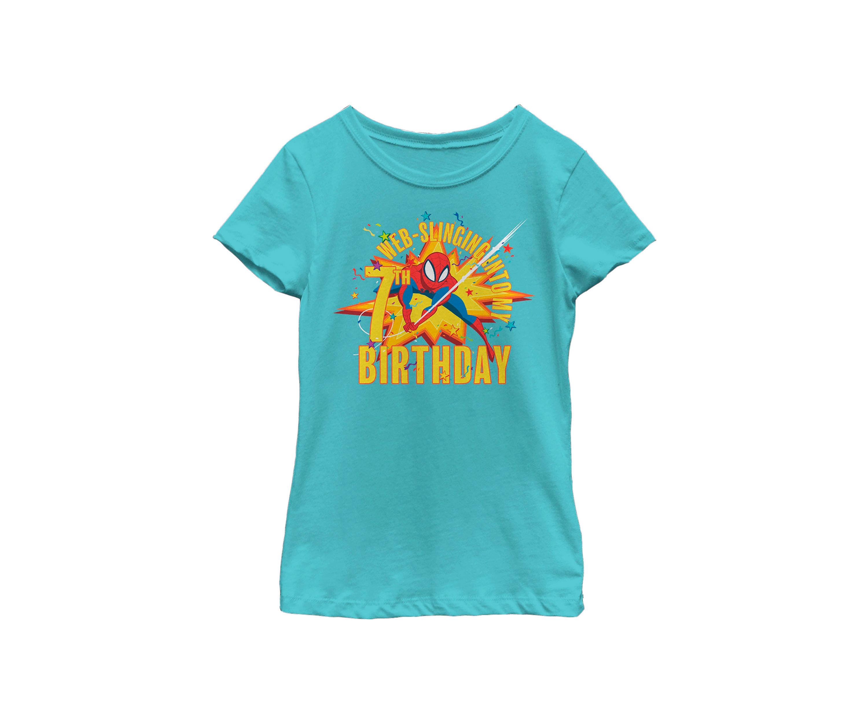 Girls 46x Marvel Seasonal Web Slinging Into My 7th Birthday Graphic Top