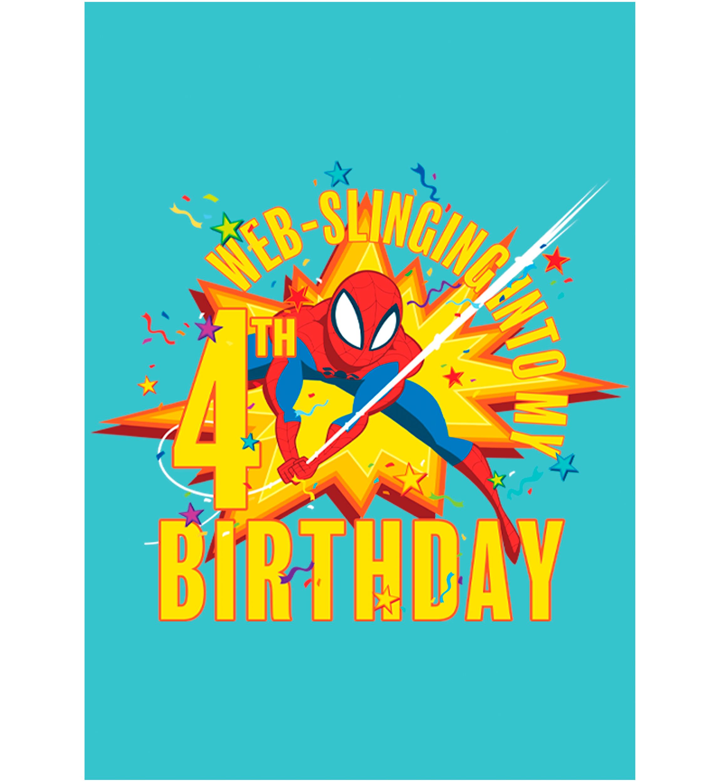 Girls 46x Marvel Seasonal Web Slinging Into My 4th Birthday Graphic Top
